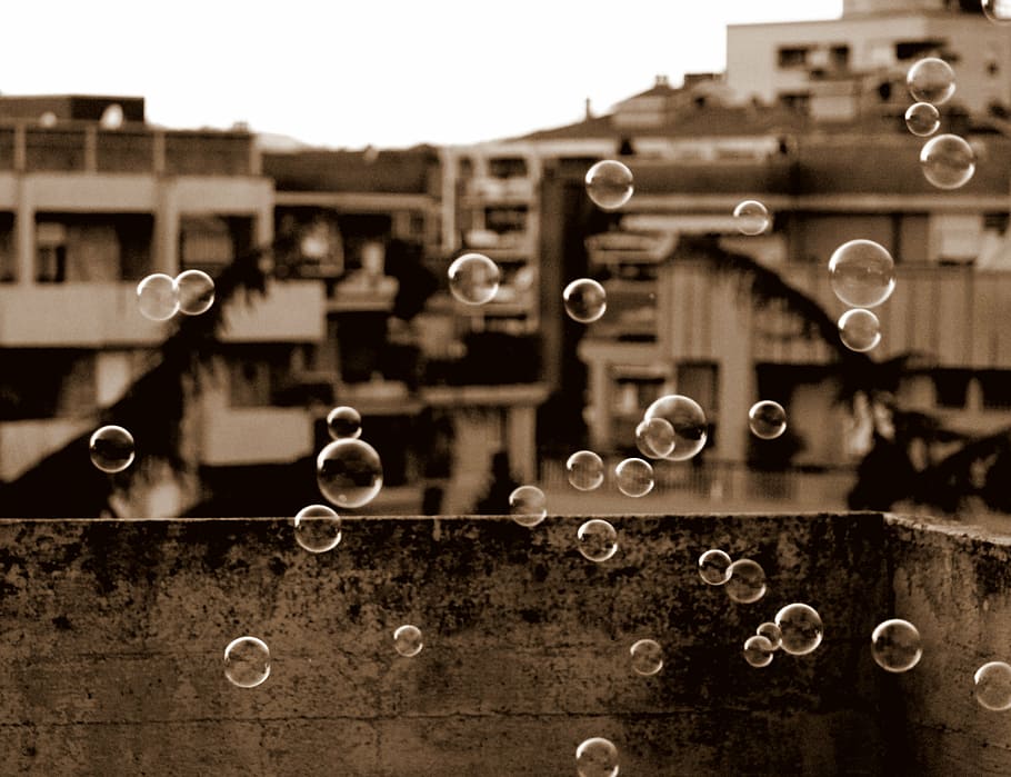 bubbled on mid air at daytime, bubbles, soap, child, fun, blow HD wallpaper