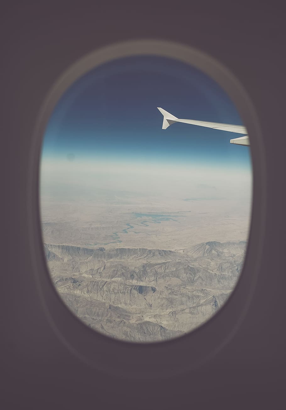 view of mountains from airplane window, Dry Land, fly, flying HD wallpaper