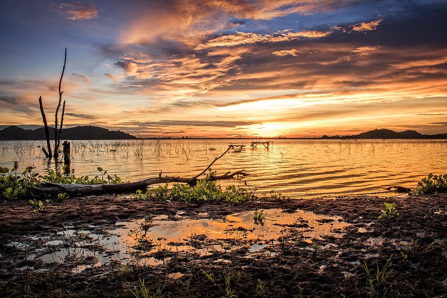 calm body of water during sunset, Landscape, Nature, could HD wallpaper