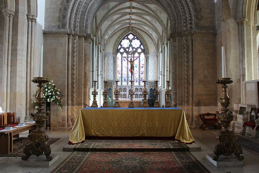 Church, Altar, Cross, Candles, Stained, glass, religion, catholic