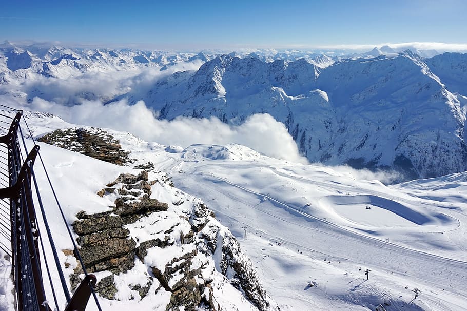 snow, winter, mountain, panoramic, coldly, sölden, austria HD wallpaper