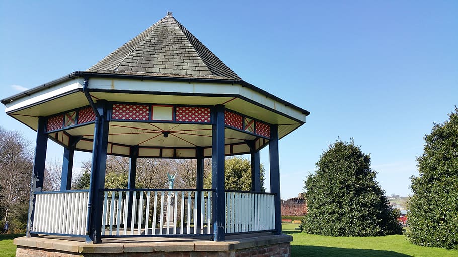 bandstand, sky, architecture, park, landmark, outdoors, blue HD wallpaper