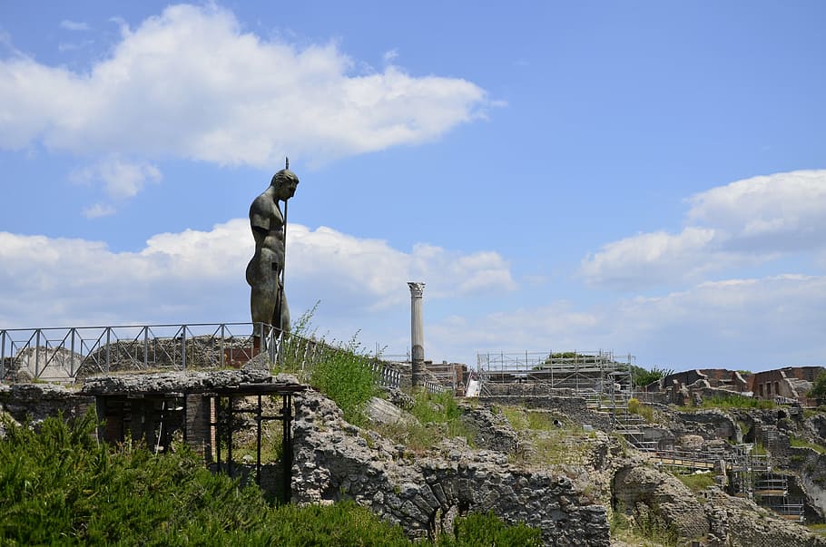 man statue, pompeii, excavations, archaeology, culture, art, heritage, HD wallpaper