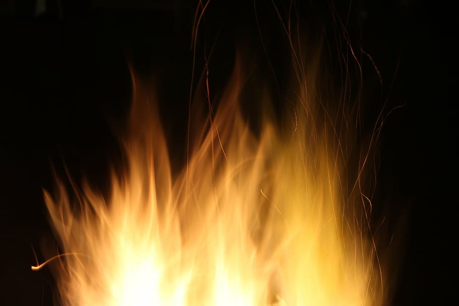 closeup, fire, fire pit, flame, flames, heat, night, yellow HD wallpaper