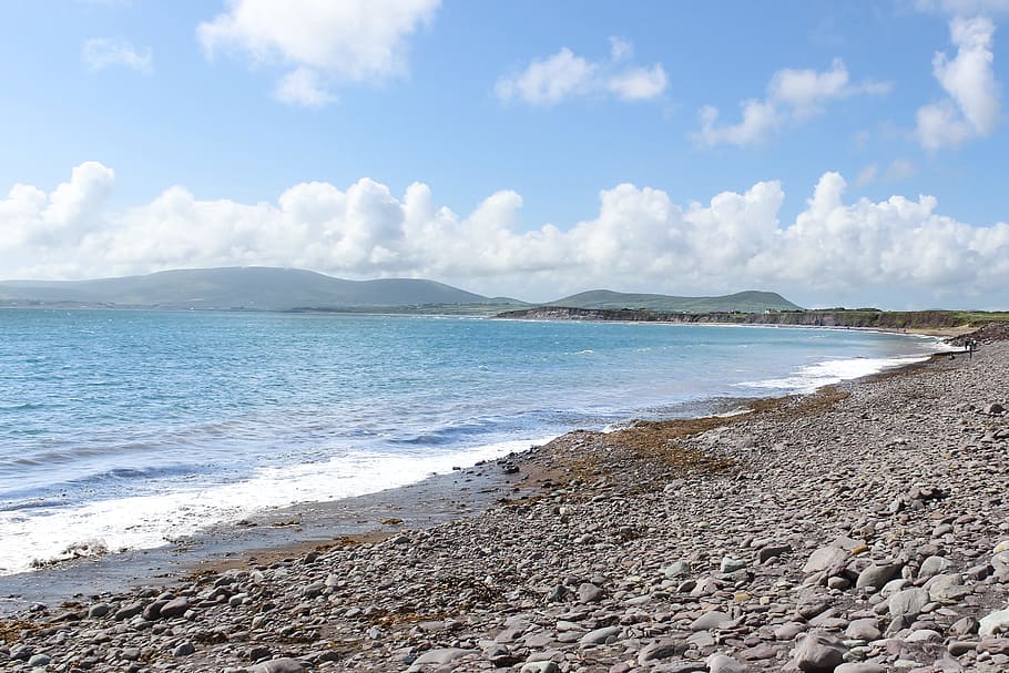 Seashore, beach, clouds, coast, daylight, horizon, island, landscape HD wallpaper