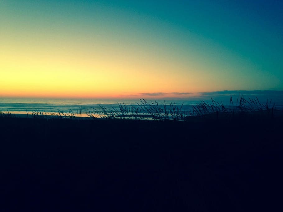 Sunset, Beach, sky, sea, silhouette, scenics, nature, tranquil scene HD wallpaper