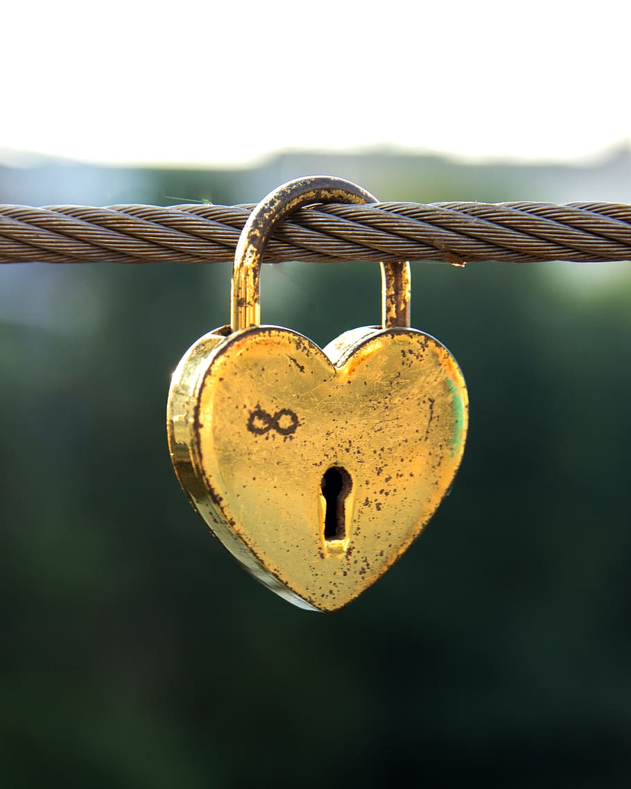 heart-shaped brass padlock, Castle, Bridge, Love, Padlock, connection