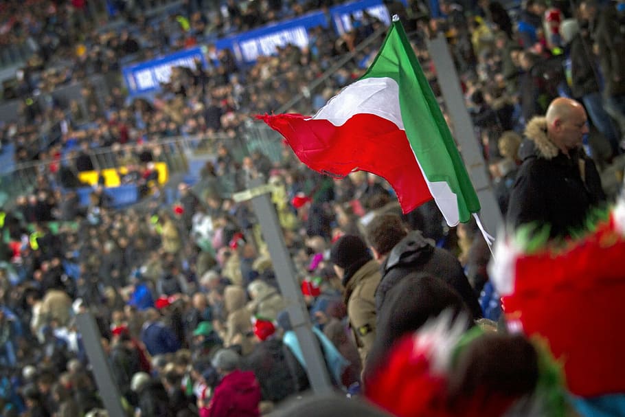 italy, fans, crowd, stadium, tribune, flag, tricolor, rome, HD wallpaper