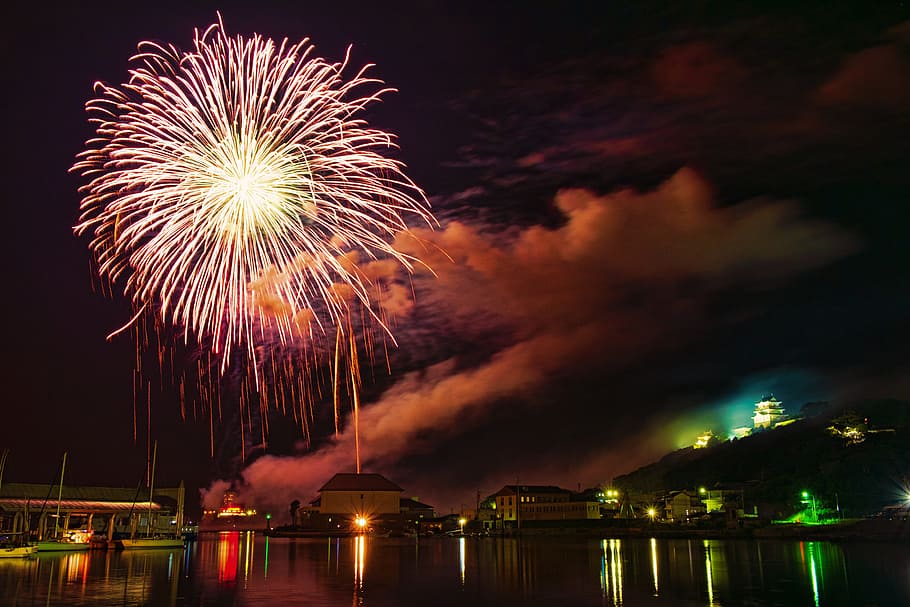 Fireworks display in Hirado, Japan, various, night, party, firework Display, HD wallpaper