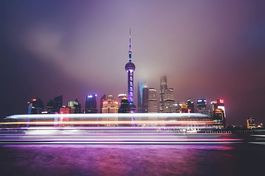 time-lapse photography of Oriental Pearl Tower, time-laps photography of city buildings, HD wallpaper