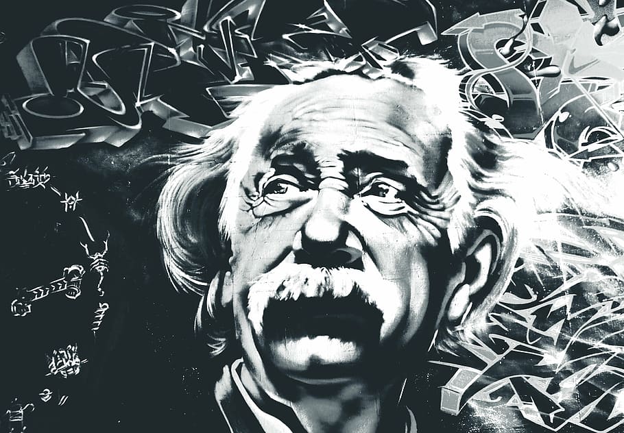HD wallpaper: Albert Einstein photo, street art, mural, black and white,  relativity | Wallpaper Flare