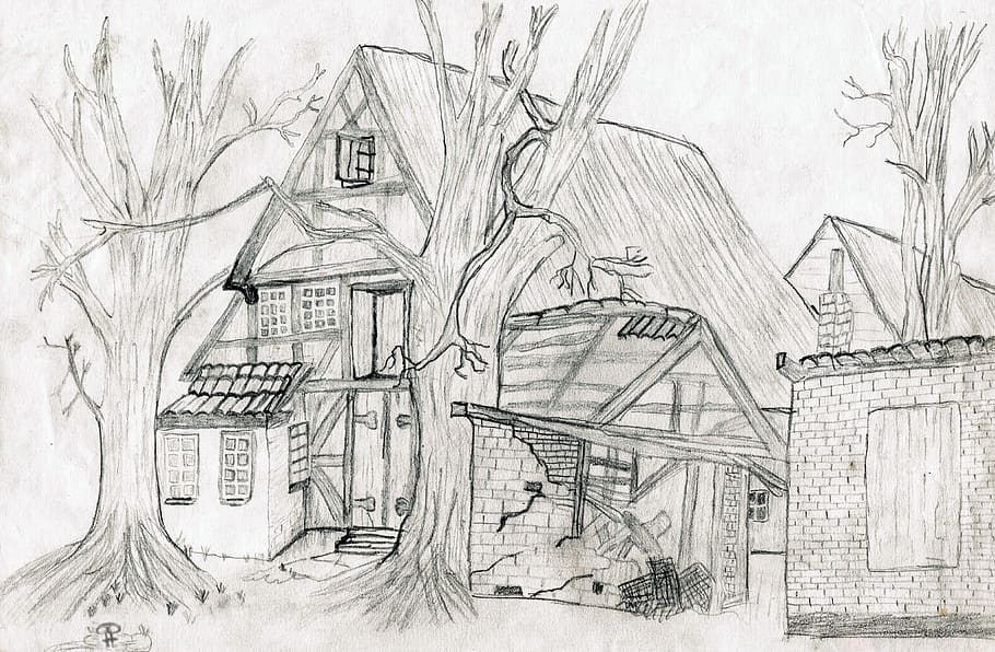 HD wallpaper: close-up photo of sketch of house and bare tree, Pencil  Drawing | Wallpaper Flare