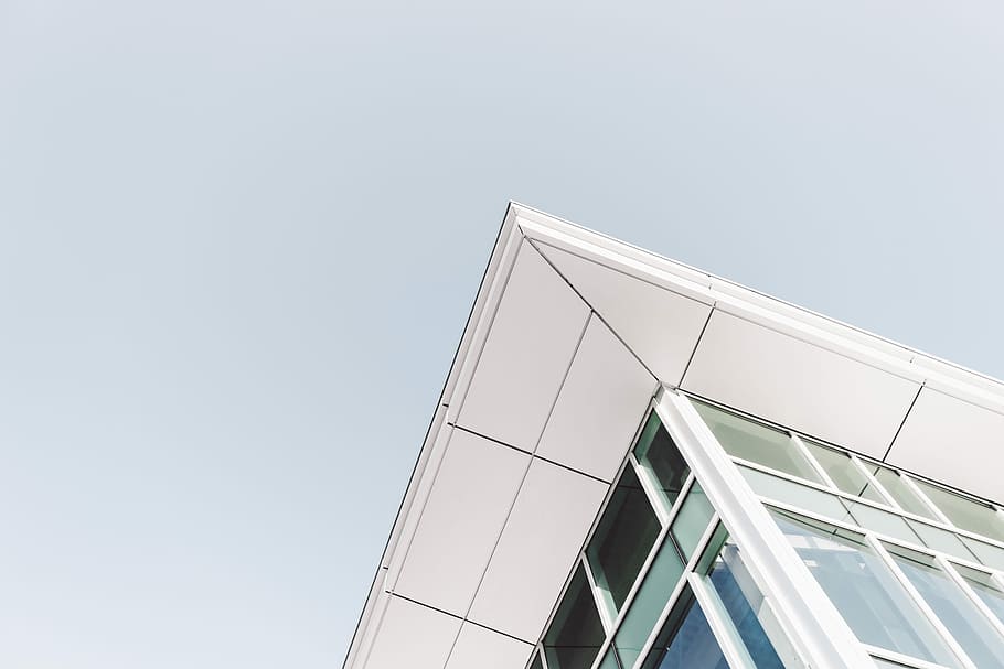 gray and silver building in worms view photography, white building under sky HD wallpaper