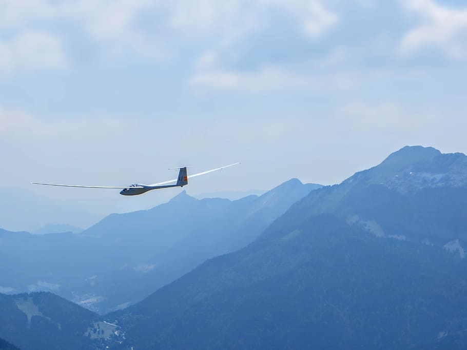 Glider, Fly, Aircraft, Cloud, sky, dom, wings, flight, mountain HD wallpaper