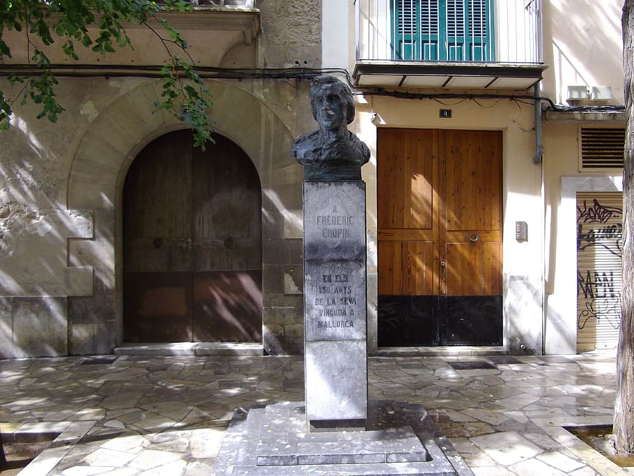 chopin, majorca, bust, sculpture, monument, statue, creative HD wallpaper