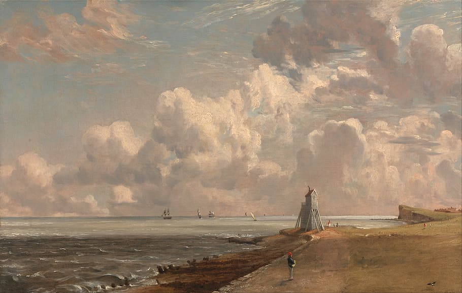 gray lighthouse near the ocean, john constable, painting, oil on canvas, HD wallpaper