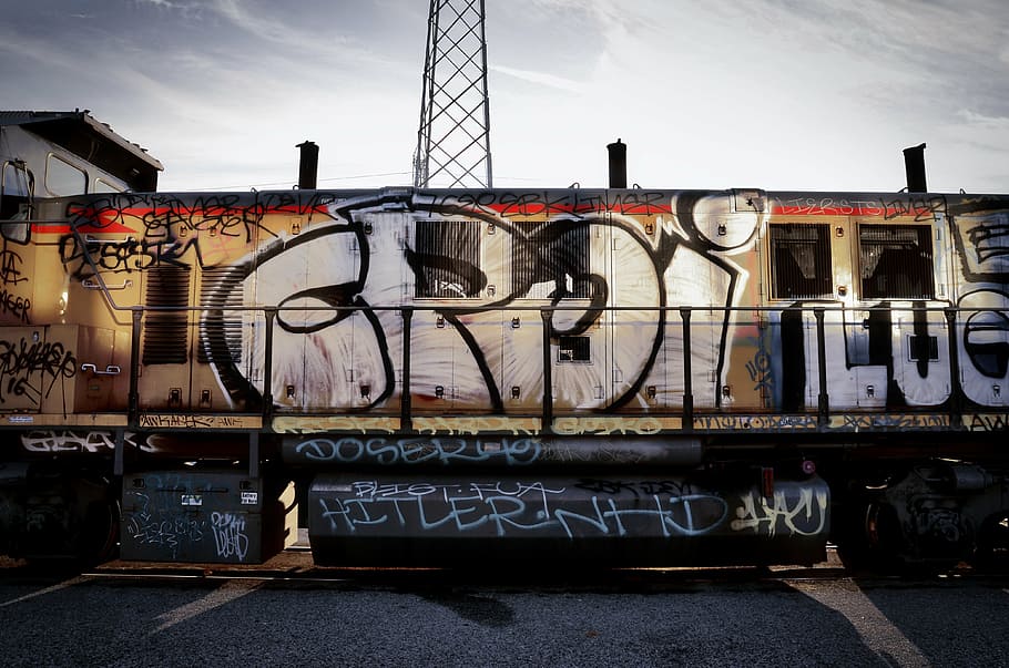 graffiti train, la, transportation, architecture, no people, HD wallpaper