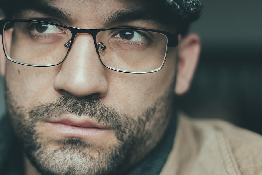 Self Portrait, selective focus photo of man wearing eyeglasses