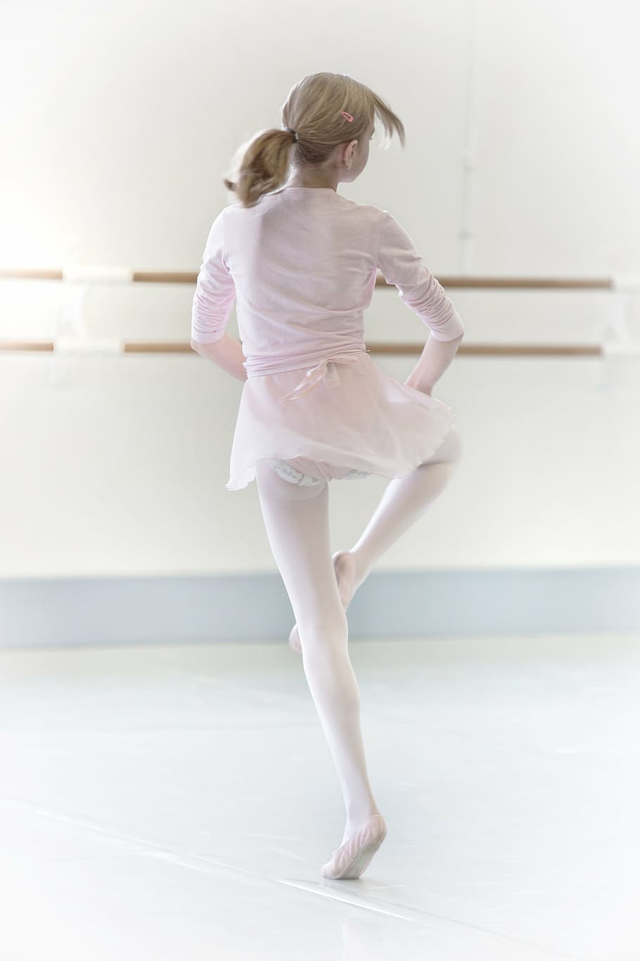 girl practicing ballerina activities, dance, dancer, high key