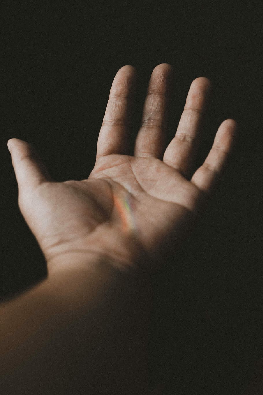 person's left hand, rainbow, prism, color, story, hope, darkness, HD wallpaper