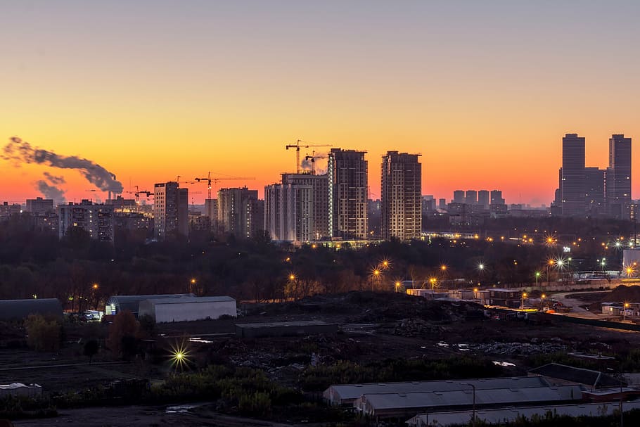 photo of high-rise buildings, cityscape, lighted, architecture HD wallpaper