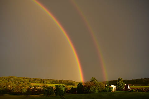 photo of rainbow, nature, spectacle, landscape, sky, mood, color HD wallpaper