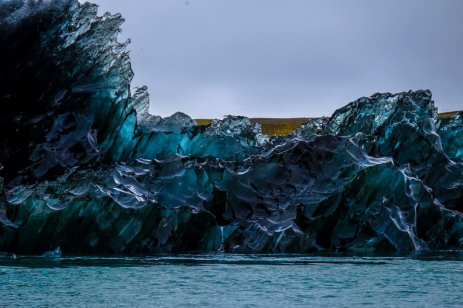 cold, iceberg, melting, snow, calm waters, clouds, frost, frosty HD wallpaper
