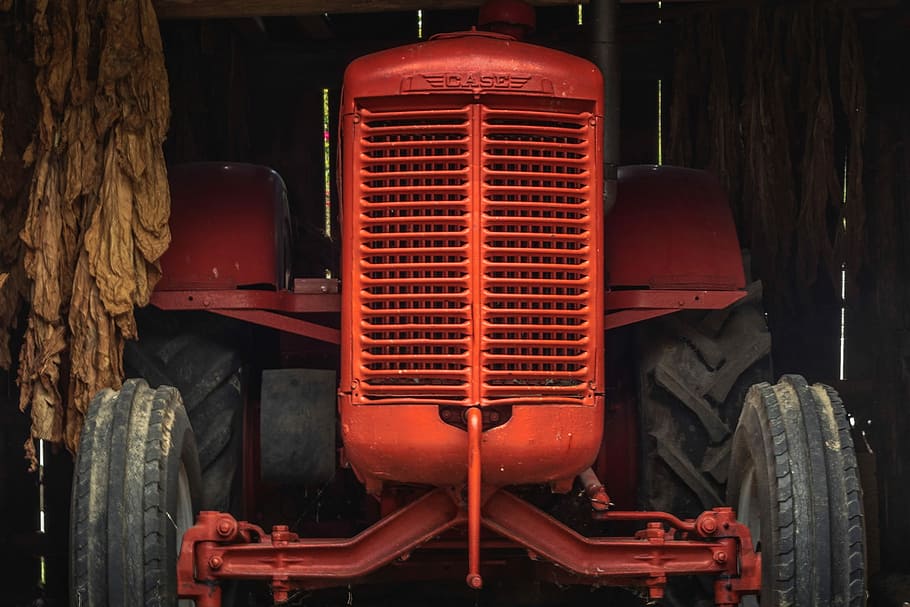 Tractor, Farm, Barn, Inside, Indoors, rural, hanging tobacco HD wallpaper