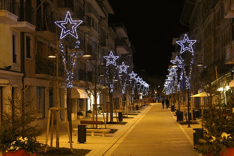 christmas, advent, pedestrian zone, city, star, festive decorations