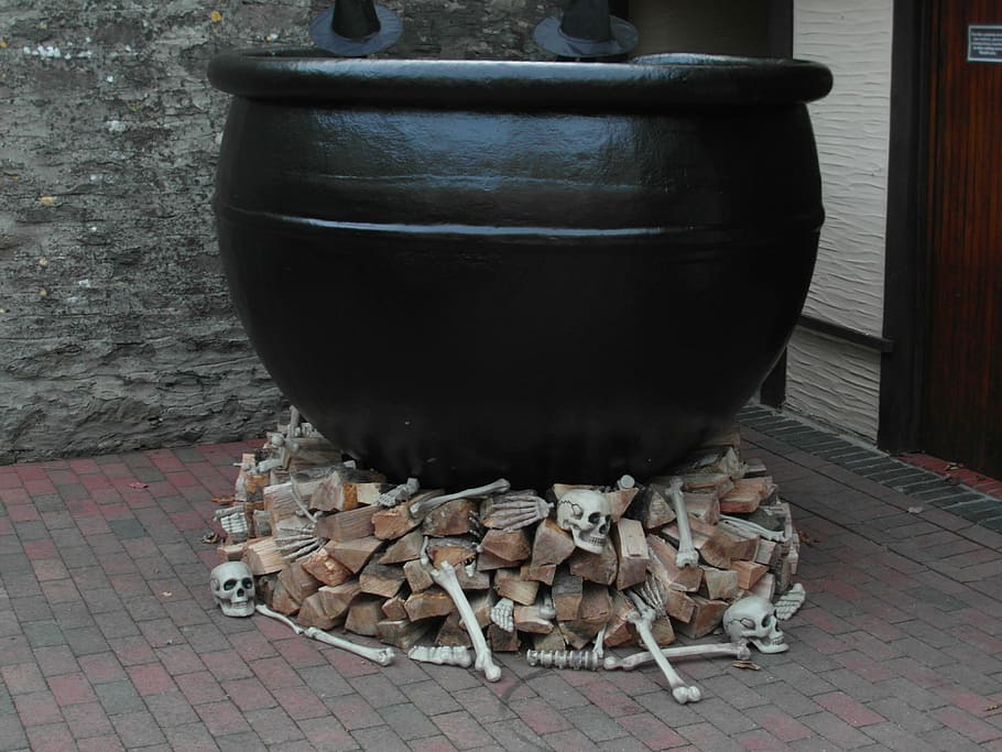 black ceramic pot on firewoods, Cauldron, Halloween, Witch HD wallpaper