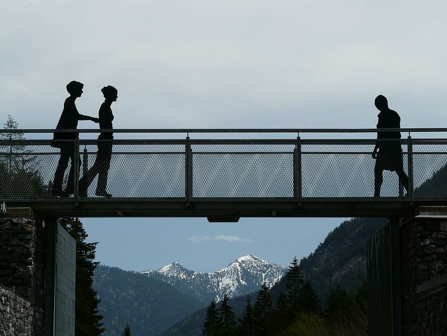 Bridge, Web, Human, Silhouettes, personal, crossing, mountain HD wallpaper