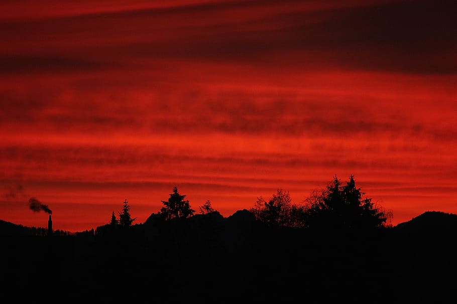 morgenrot, red, sky, dawn, mood, glow, red sky, skies, morgenstimmung HD wallpaper