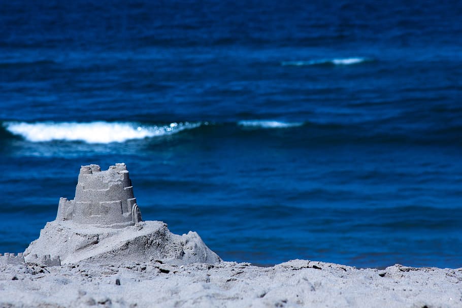 Beach, Sand, Ocean, Sand Castle, sea, nature, water, coastline HD wallpaper