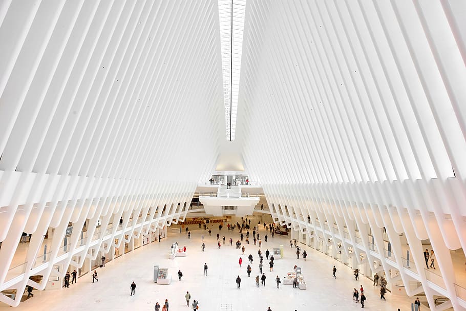 architectural photo of a white triangular building interior HD wallpaper