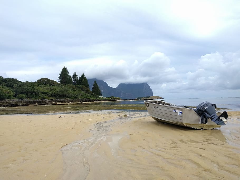 Boat, Beach, Island, nautical vessel, sky, water, sand, cloud - sky HD wallpaper