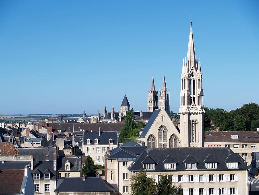 Downtown Caen and the Abbey of St. Étienne in France, building HD wallpaper