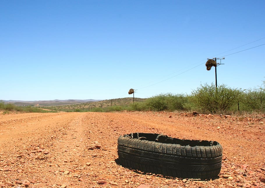 tyre, burst, karoo, flat, road, rubber, car, vehicle, tire, HD wallpaper
