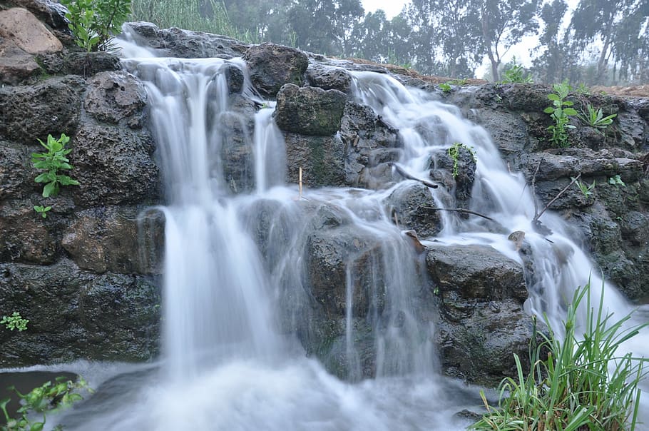 waterfall, flow, nature, landscape, river, stream, flowing HD wallpaper