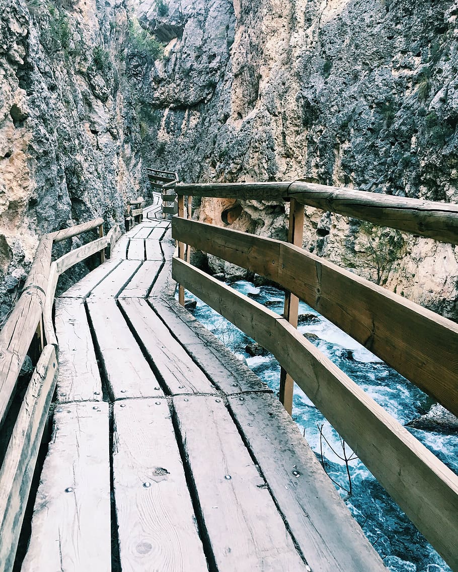 architecture, bridge, outdoors, river, rocks, sight, travel HD wallpaper