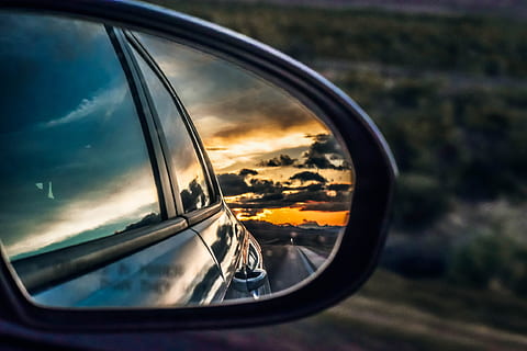 side mirror showing dark sky, side-view mirror with black frame HD wallpaper