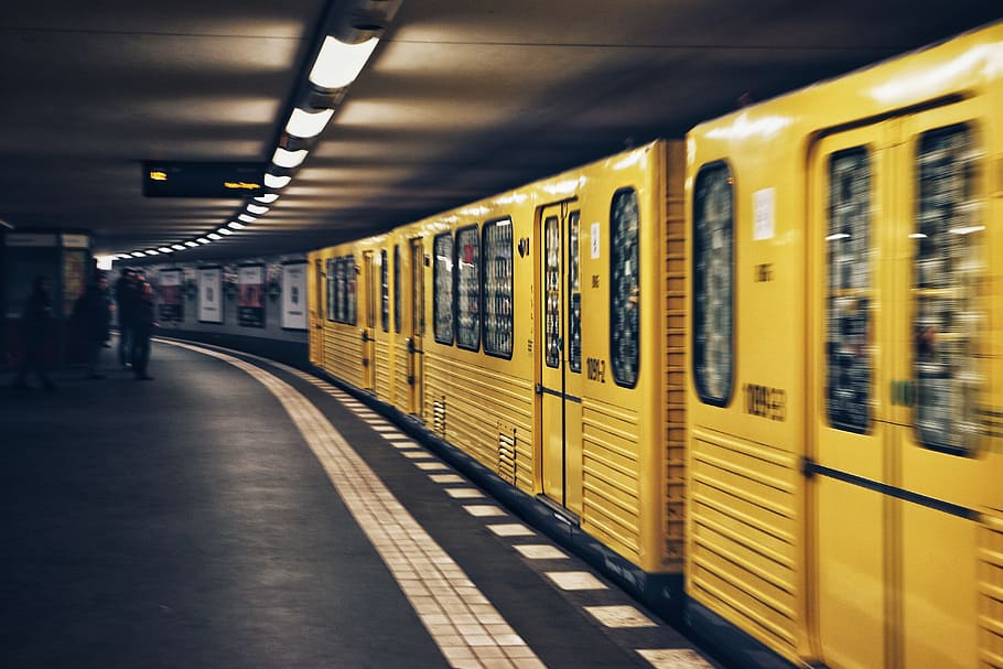 trail, train, station, people, man, ride, transportation, yellow HD wallpaper