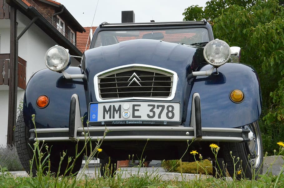 duck, old, auto, oldtimer, citröen, front, blue, drive, dom HD wallpaper