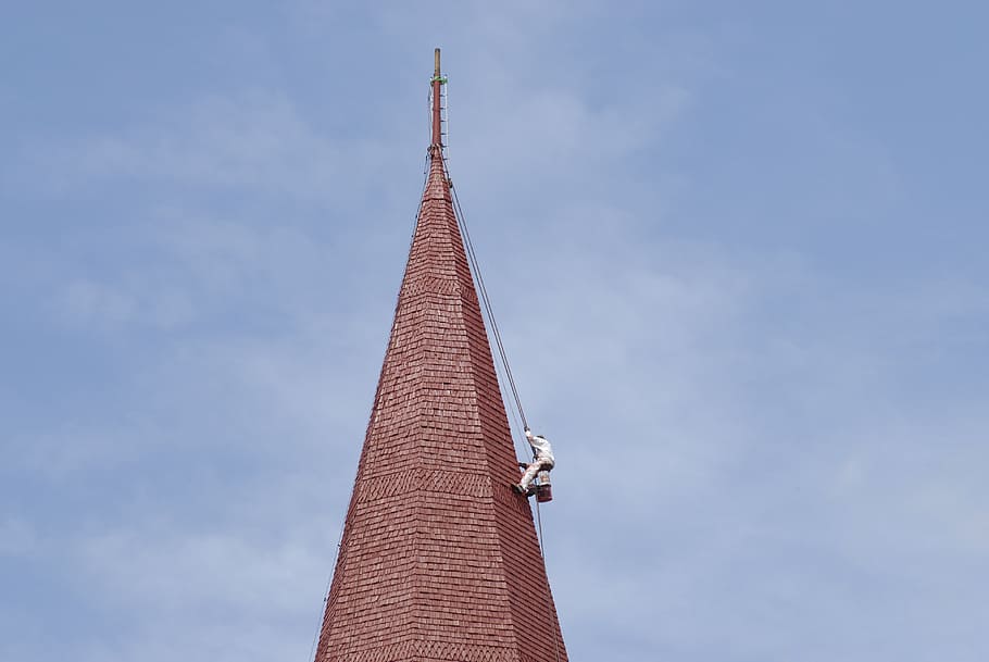 maintenance work, hazardous work, campanile, built structure HD wallpaper