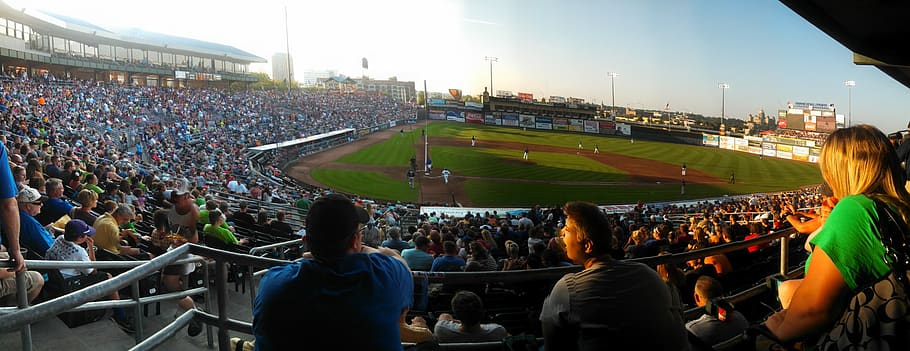 stadium, bleachers, audience, baseball, sports, baseball field, HD wallpaper