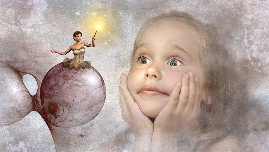 face on girl painting, fantasy, child, elf, fee, cheerful, fairy tales, HD wallpaper