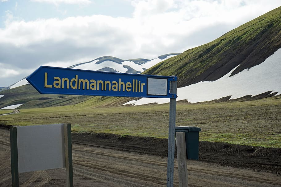 landmannahellir, iceland, shield, sky, text, mountain, cloud - sky HD wallpaper
