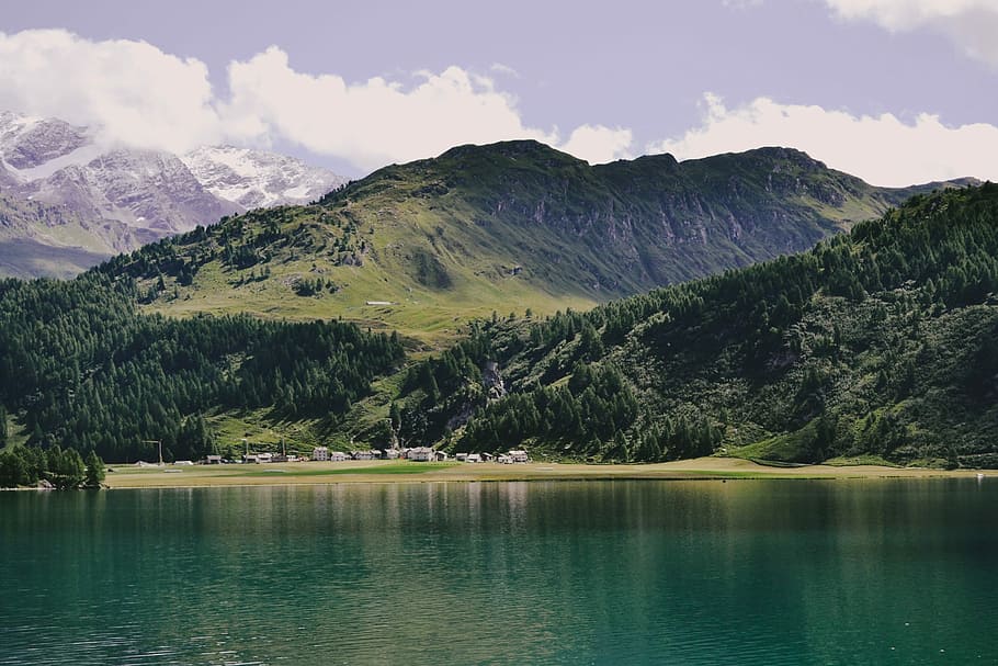 IMPRESSION, mountain near body of water, lake, forest, cloud HD wallpaper