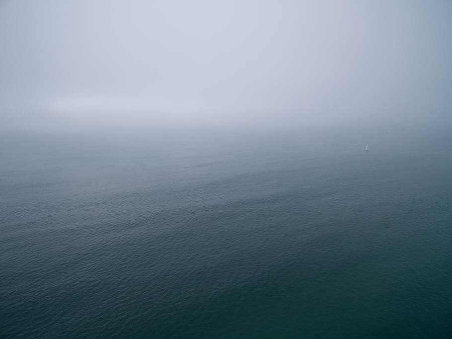 calm body of water during foggy day, sea, ocean, wave, nature HD wallpaper