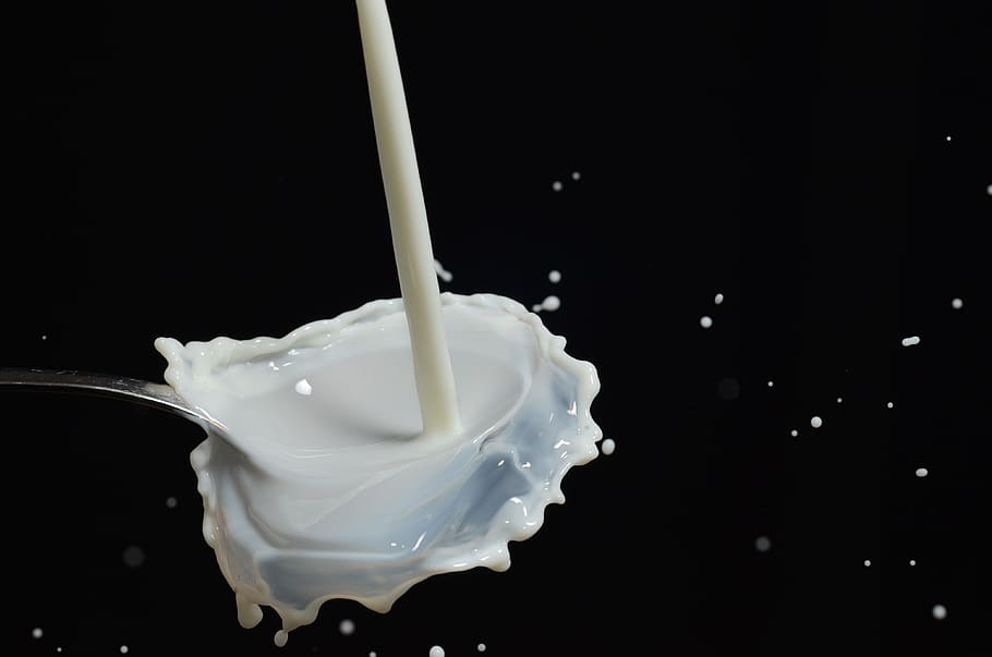 White Liquid on Stainless Steel Spoon, drink, milk, splash, splashing HD wallpaper