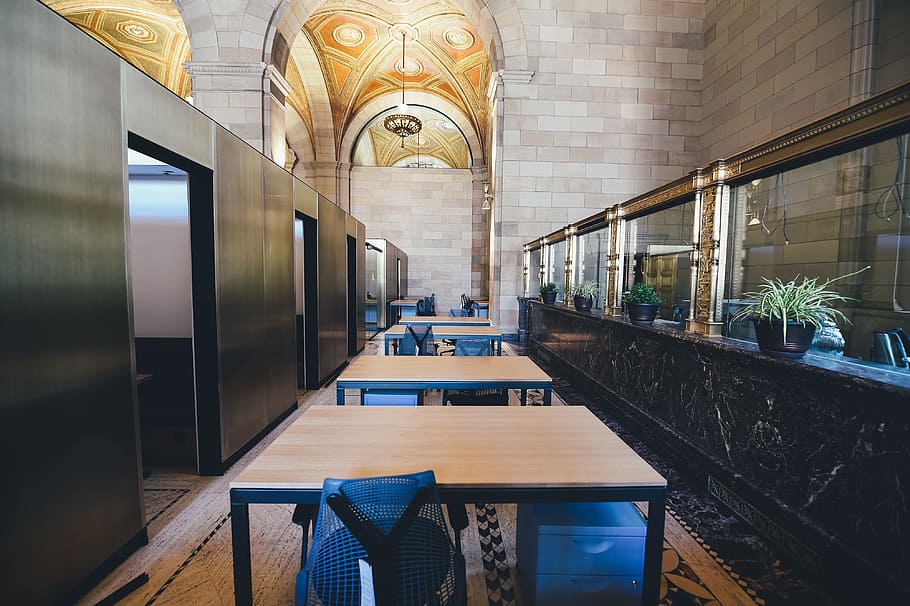 table, chairs, architecture, building, establishment, office HD wallpaper